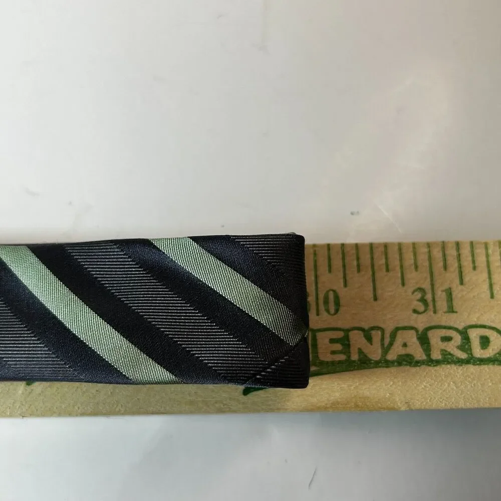 Boss Hugo Boss Men's Gray Green Diagonal Striped 100% Silk Tie